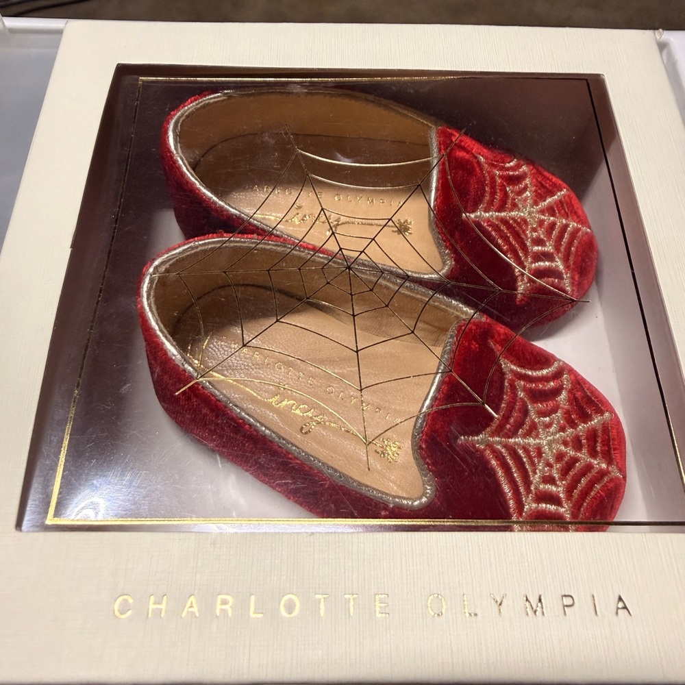 Charlotte Olympia Red Velvet Spiderweb Baby Shoes